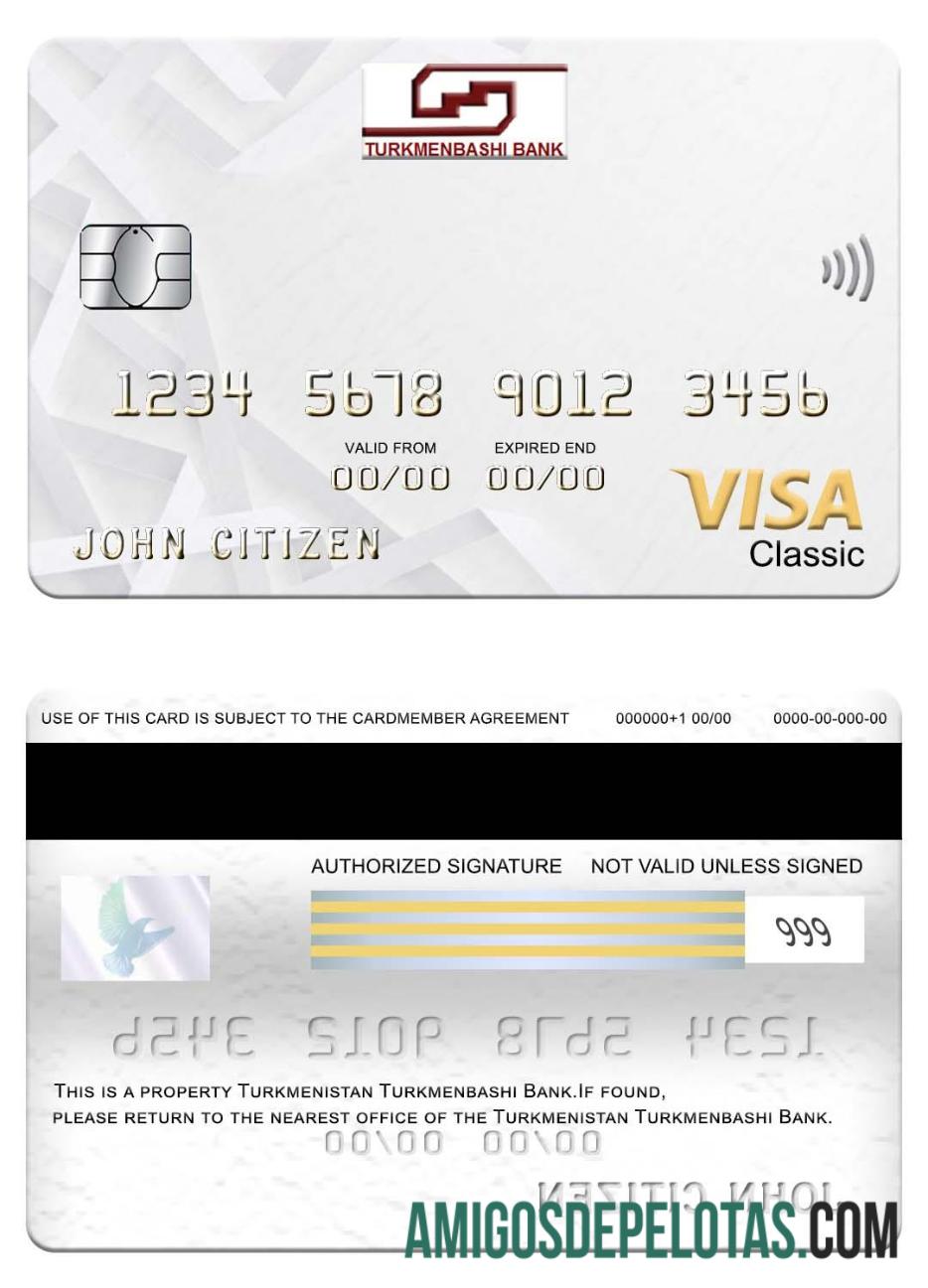 Cartão Turcomenistão Turkmenbashi Bank Visa Classic exemplo real